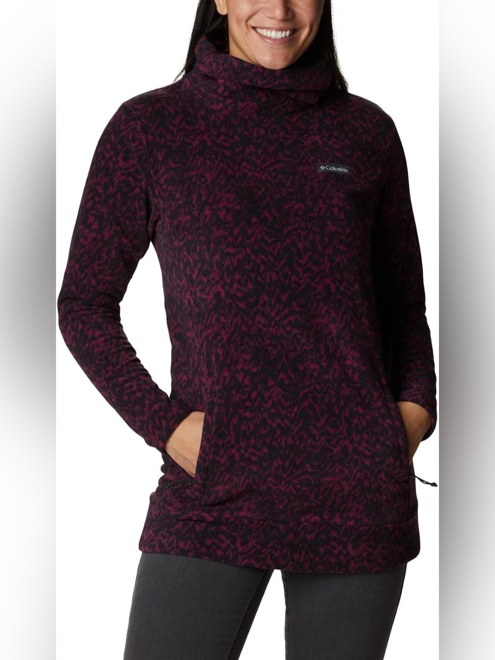 Columbia Ali Peak Fleece Cowl Neck Tunic Pink Black Patterened Size Small